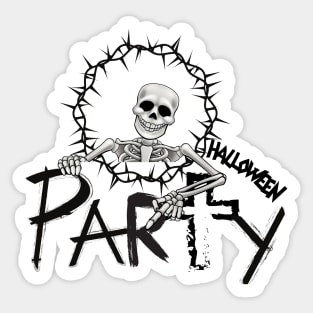 Skeleton - Cross - Party - Halloween - BLACK Sticker